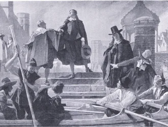 Flight of the five members, illustration från The History of the British People publicerad av Waverley, c.1940 (litho)