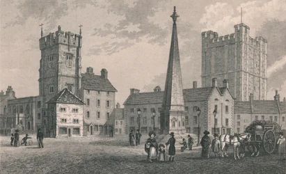 Market Place Richmond, Trinity Church och Keep of Richmond Castle, 1831