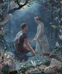 En midsommarnattsdröm, Lysander och Hermia - Hermia och Lysander, en midsommarnattsdröm - av John Simmons (1823-1876)