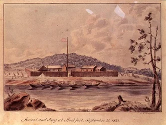 Ankomst och vistelse på Rockfort, 1821 (wc på papper)