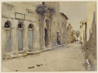 A Street in Spain (akvarell över grafit med inslag av kroppsfärg)