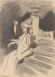 Vid fontänen, Villa Torlonia, Frascati, ca 1907 (kol på vävt papper)