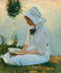 Flicka som läser vid en bäck, ca 1888