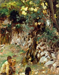 Girls Gathering Blossoms, Valdemosa, Mallorca,