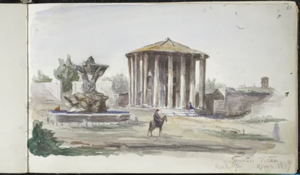 Landskap med figurer, Templum Vestas, Rom, 9 april 1869 (akvarell över grafit på benvitt vävt papper)