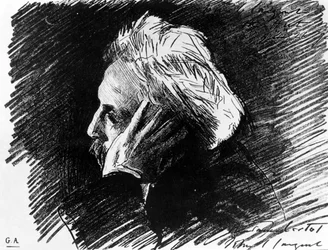 Porträtt av Gabriel Fauré (1845 - 1924), fransk kompositör. Charcoal av hans vän John Singer Sargent (1898).