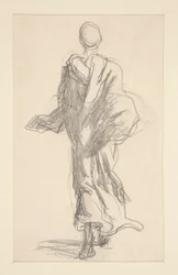 Bakifrån av en draperad figur