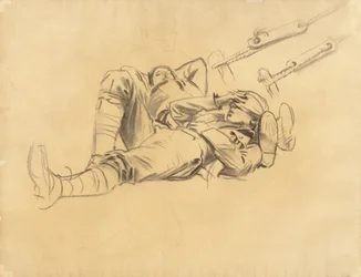 Studie för Gassed, 1918-9 (träkol och grafit på lagt papper)