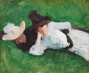 Två flickor på en gräsmatta, 1889