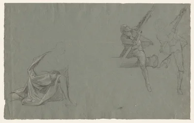 Draperistudie, två figurer som drar en stolpe, 1785-86.