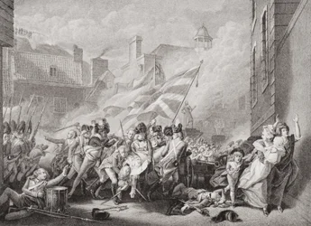 Major Peirsons död vid St. Helier, som återtog Jersey från fransmännen, 8 januari 1781, från `Illustrationer av engelsk och skotsk historia