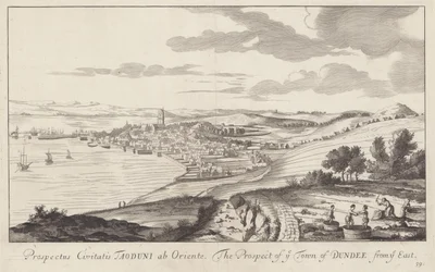 En bild av Dundee, Angus, Skottland tecknad 1693