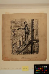 Salut, ca 1911 (bläck, kol & zinkvit färg på papper)