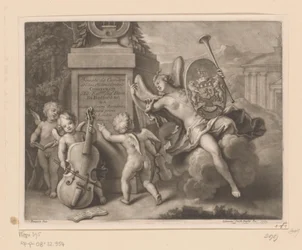 Änglar med musikinstrument vid ett monument