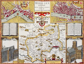 Middlesex beskrivet med de mest berömda städerna London och Westminster, ur Speeds Theatre of the Empire of Great Britain, 1611-12
