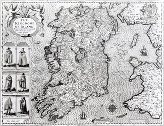 Konungariket Irland, graverat av Jodocus Hondius (1563-1612), "Theatre of the Empire of Great Britain", pub. av John Sudbury och George Humble, 1611-12 (se 108099 för detaljer