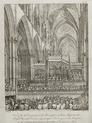 konsert för att fira 25-årsdagen av George Frederick Handel (1685-1759) - Utsikt över galleriet förberedd för mottagandet av deras majestäter den kungliga familjen