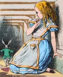 Alice och den vita kaninen. Illustration av John Tenniel från första utgåvan av Lewis Carrolls "Alice i Underlandet", 1865 - Illustration till berättelsen "Alice i Underlandet" av Lewis Carroll (Charles Lutwidge Dodgson)