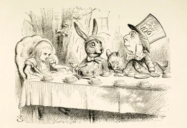 Alice på den galna hattmakarens tebjudning.