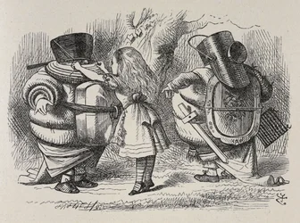 Alice klär ut Tweedledee och Tweedledum.