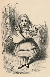Alice håller en gris i famnen, 1889