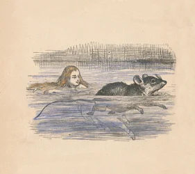 Alice simmar med en mus i en pool, 1889