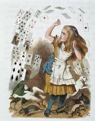 Spelkort - i "The nursery "" Alice in Wonderland"" av Lewis Carroll, illustration av John Tenniel (1820-1914)
