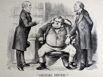 Politisk satir föreställande William Ewart Gladstone, Benjamin Disraeli och John Bull