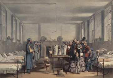 Drottning Victoria och prins Albert besöker soldater som sårats i Krimkriget på Brompton Hospital i Chatham, 1855