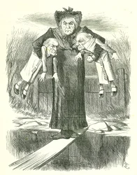 Sätt ner två och bär en.?: Gladstone, den brittiske premiärministern, i en dilemma över vilka av de kontroversiella irländska lagförslagen som ska kastas. John Tenniel tecknad från Punch, London, 3 april 1886.