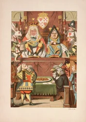 The Trial of the Knove of Hearts, från Alices Adventures in Wonderland And Through The Looking-Glass And What Alice Found There, av Lewis Carroll (1832 - 98), publicerad 1911 (färgad litografi)