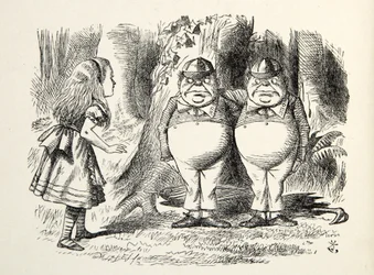 Tweedledum and Tweedledee, illustration from Through the Looking Glass, by Lewis Carroll (1832 - 98), 1872 