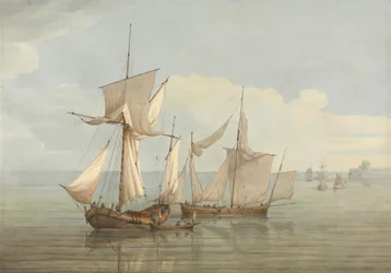 En Hoy och en Lugger med annan sjöfart på ett lugnt hav