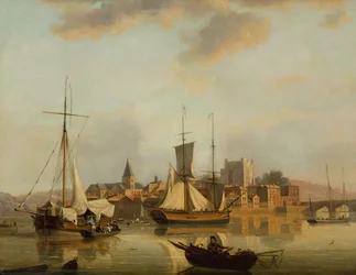 En utsikt över Rochester med frakt (olja på panel)