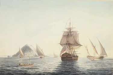 Gibraltar: H.M.S. "Sirius" seglar utanför kusten