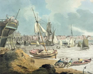 Harbour at Weymouth, Dorset, 1805 (penna, bläck och akvarell på papper)