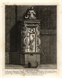 En nyfiken pump på gården till Leathersellers’ Hall, Bishopsgate Street, London