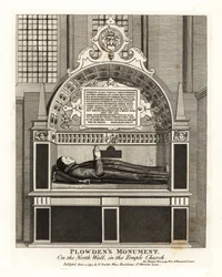 Edmund Plowdens monument på norra väggen i Temple Church