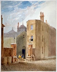 Ingång till Thrales brygghus senare Berkeley Perkins bryggeri, Southwark, London, c1820