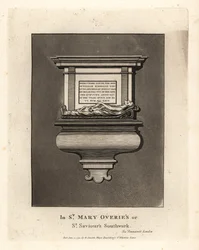 Gravbild och monument till den hederlige mannen William Emerson, död 1575, i St Mary Overie