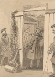 Hogarth som inte är på sin tid ritar sin följeslagares figur på dörren till en viss plats, till alla hans vänners stora beundran