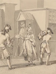 Hogarth bär sin mästares sjuka barn runt Leicester Fields. The Spot of Ground Leicester House.