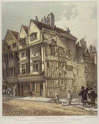 Hus som nyligen stod på norra sidan av Long Land, Smithfield, 1813