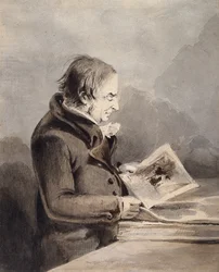 J.M.W. Turner In The British Museum (brunt och grått bläck tvättas över penna på vitt papper)