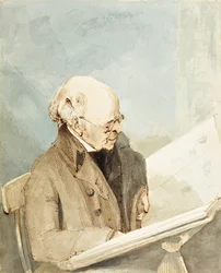 Mr Taylor, Haymans elev, i Print Room of the British Museum, ca 1820 (wc, penna och bläck på papper)