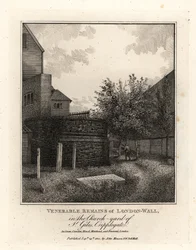Rester av den romerska Londonmuren på kyrkogården i St Giles, Cripplegate