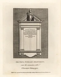 Sir Paul Pindars monument nära nattvardsbordet i St Botolph