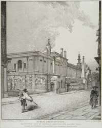 Sydvästlig vy av Bethlem Hospital och London Wall, 1814