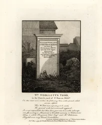 Grav av kungliga gravören William Woollett, död 1735, på kyrkogården i St Pancras, Middlesex