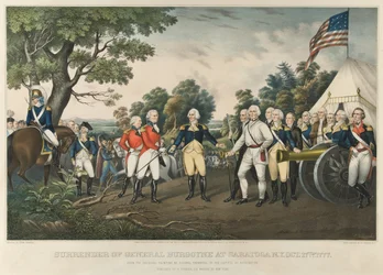 General Burgoynes kapitulation i Saratoga, N.Y., 17 oktober 1777, pub. 1852